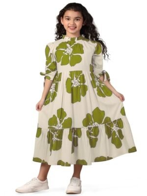 Fashion Dream Girl's Rayon Floral Printed Midi Dress