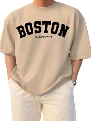Beige Oversized Boston T-Shirt for Men