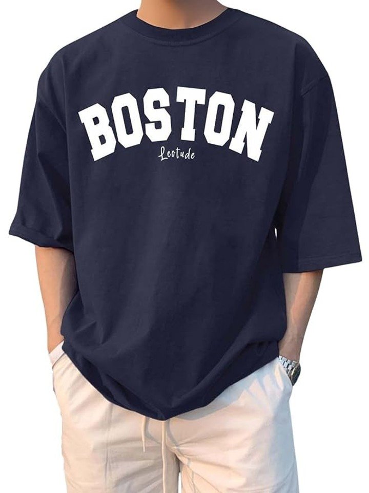 LEOTUDE Men's Boston Oversized T-Shirt in Navy Blue