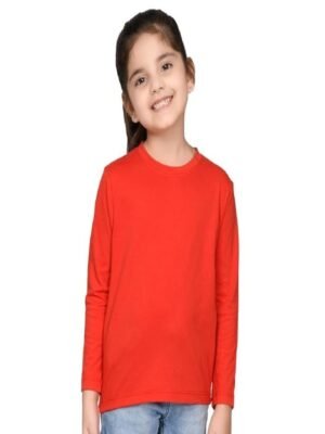 Nusyl Girls' Red Full-Sleeve T-Shirt